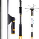 14" Window Cleaning Tool, All-Purpose Extendable Window Squeegee with 2 Blades and Stainless Steel Pole, Shower Squeegee for Glass Doors Bathroom and Car Windshields (Black, 14")
