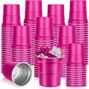 Valentine's Day 100 Pack 16 oz Aluminum Cups Bulk, Metal Recyclable Aluminum Drinking Cups for Party Sturdy Reusable Coffee Cup Disposable Cold Drink Beer Cup for Family Gathering Festival (EXP 12/10/36)