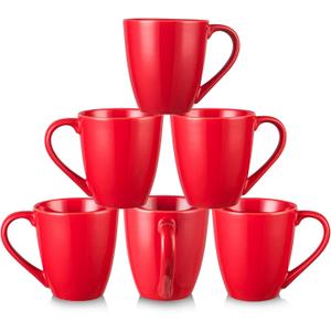 Vicrays Coffee Mug Set, 12 Ounce, Ceramic Mug for Men, Women, Unique Glazed Mugs with Handle for Coffee, Tea, Milk, Cocoa, Cereal - Set of 6 Red