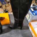 VIUGJNEX Women Knee High Boots Almond Toe Chunky Block High Heel Side Zipper Long Boots for Women (7, Black)