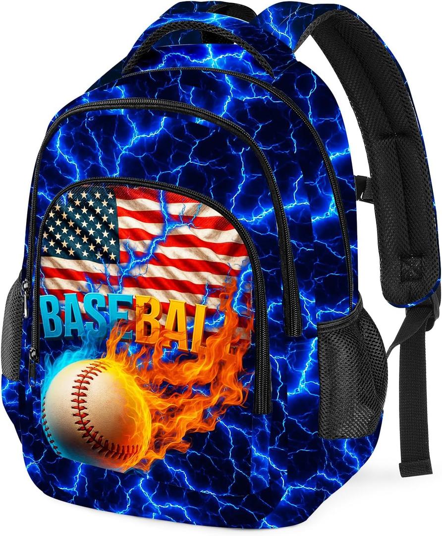 Baseball Backpack for Kids,School Bookbag Large Capacity Adjustable Bookbag Durable Lighting Multi Pockets School Bag Daypack Travel (Baseball)