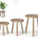 3-Pack Wood Plant Stands Indoor, Single Plant Stand for 6-12 Inch Pots, Mid-Century Modern Plant Stool, Tall Plant Stand for Large Plants for Living Room, Balcony, Office (Light Brown)