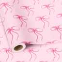 Whaline Pink Bow Wrapping Paper -Mini Roll- 17in x 38Ft Bow-knot Gift Wrap Paper for Wedding Bridal Baby Shower Birthday Party Wrapping Supplies