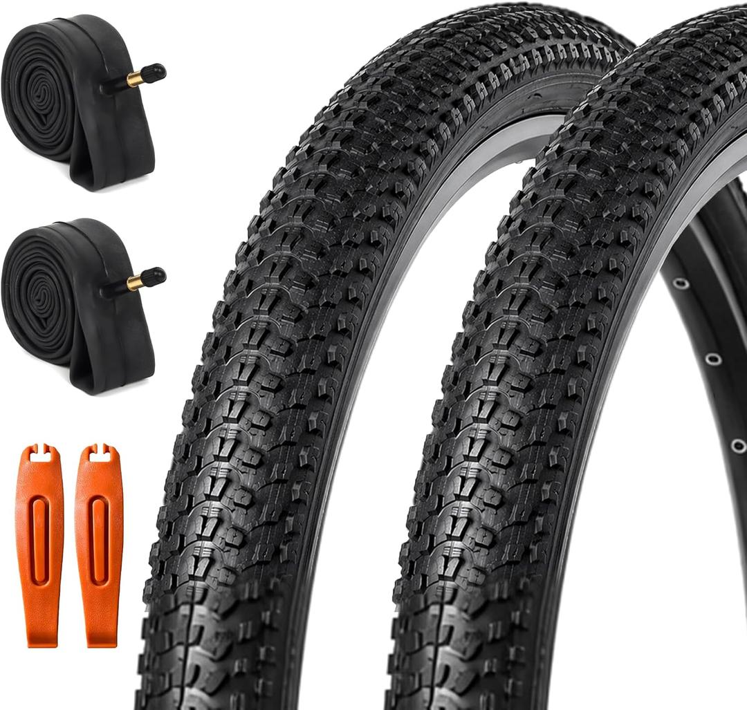 CALPALMY (2-Set) 18"/20"/24"/26" Mountain Bike Tire and Tube Kit, Folding MTB Tires and Inner Tubes with Schrader Valve, All-in-One Replacement Set for Commuter & Recreational Bikes