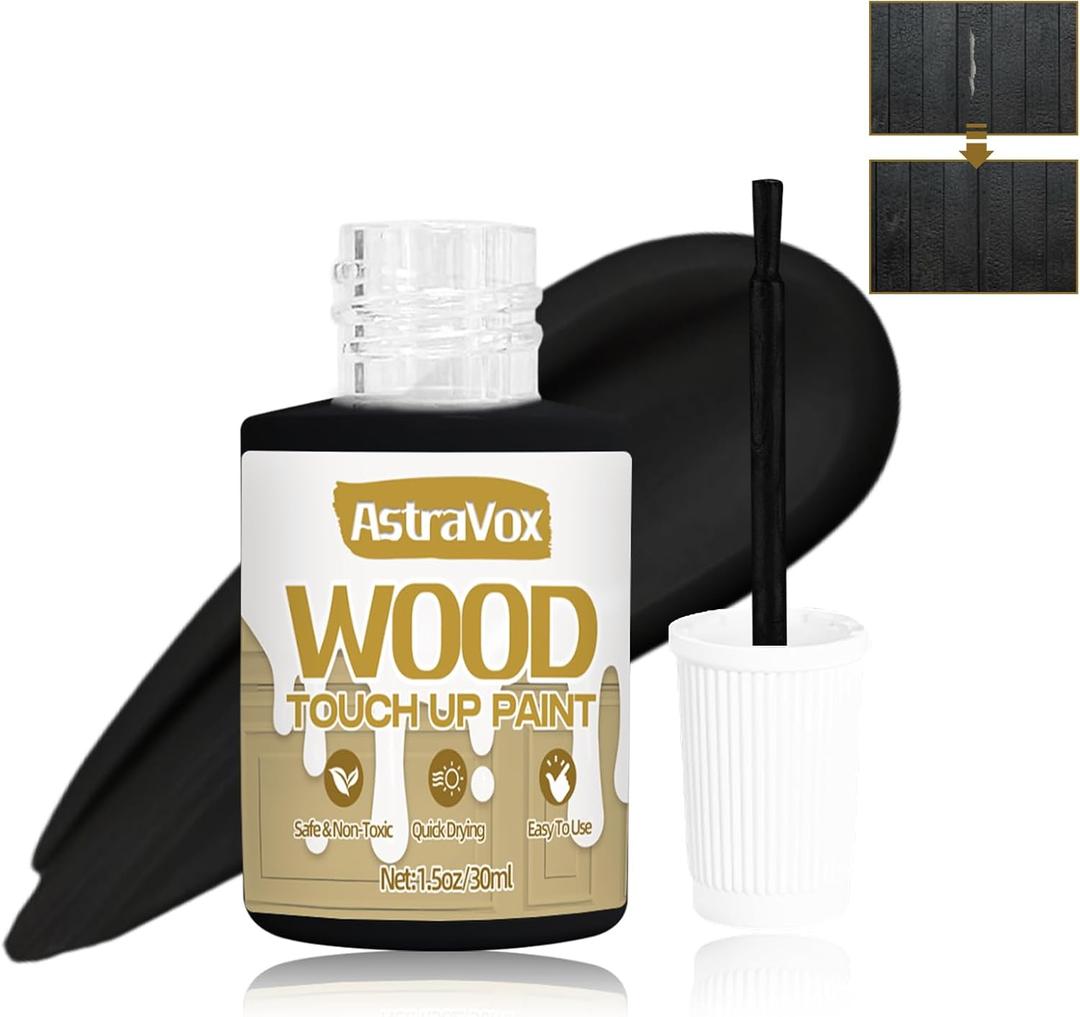 AstraVox Wood Touch Up Paint, 1.5 Oz Black Paint for Repair Scratches, Spots and Chips, Strong Adhesion Quick Dry Touch Up Paint Pen for Wood Doors Tables Furniture Kitchen Cabinets Dressers