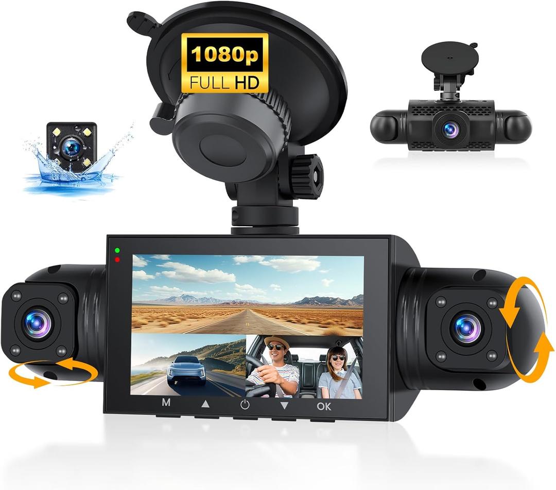 4 Channel Dash Cam 360° Front and Rear Inside Left Right,3 Inch 1080P Dash Camera for Cars Car Camera with 8 IR Night Vision,Loop Recording,G-Sensor,Parking Assistance,24H Parking Monitor