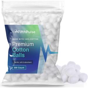 Premium Cotton Balls for Face - 300 Absorbent and Soft White Colored Cotton Balls - Made with 100% Cotton - Use for Crafts, Makeup, Wounds, and Nails