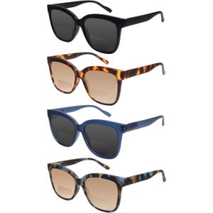 4 Pack Bifocal Reading Glasses Outdoor Sunglasses Fashion Bifocal Sun Readers for Women Men UV400 Eyewear