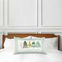 Merry and Bright Christmas Tree Pillow Covers 12x20,Green and Gold Christmas Decorations, Watercolor Xmas Trees Green Striped Lumbar Pillow Cover Decor for Home Bedroom Living Room