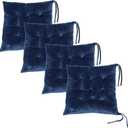 Set of 4 Square Chair Pads Indoor Seat Cushions Pillows with Ties Soft Comfortable Non Slip Chair Mat for Kitchen Dining Office Desk Living Room Outdoor Tatami 15.5" - Blue