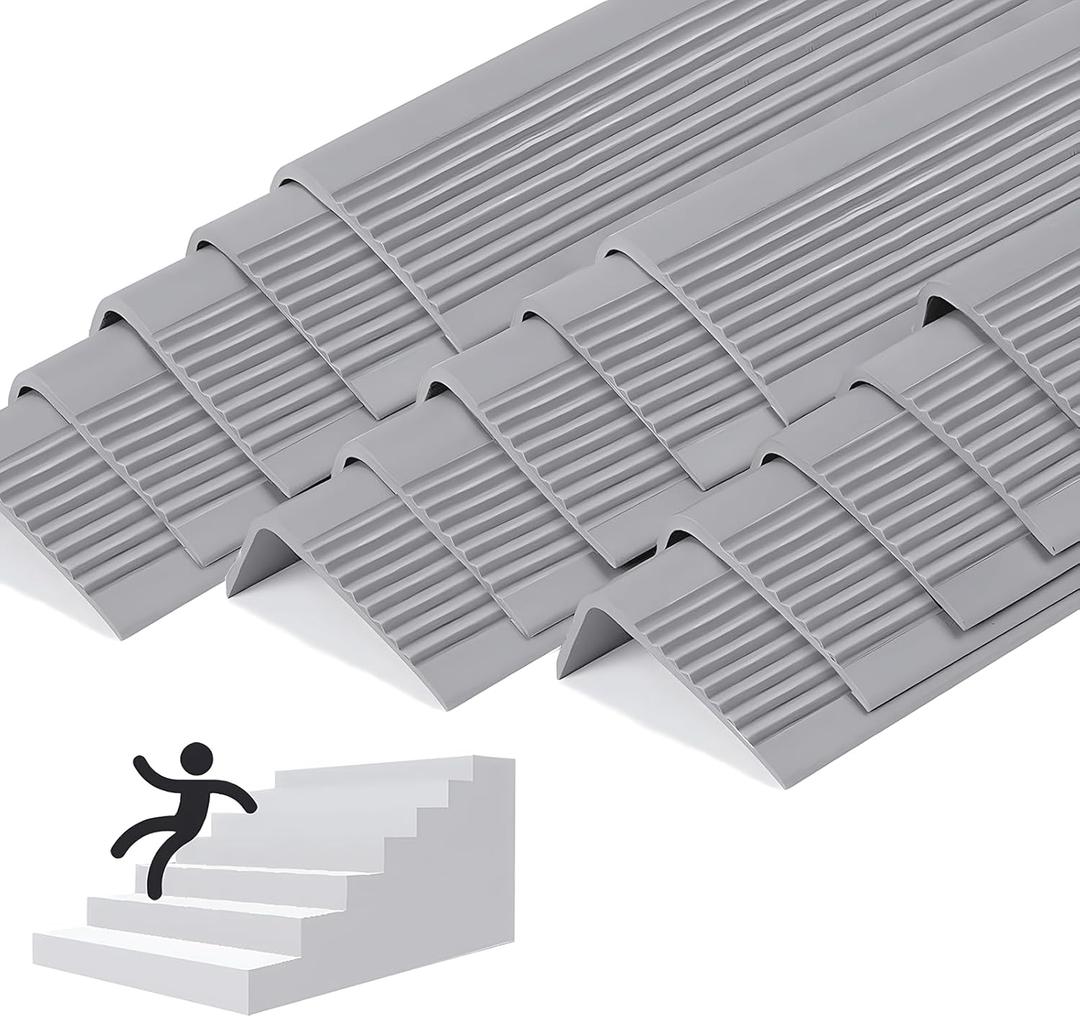15 Pack Rubber Stair Nosing - 3.3Ft Stair Anti-Slip Adhesive Strip, Made of Wear-Resistant Rubber, Mute, Easy to Install - Indoor/Outdoor (15, Full Grey, 3.3Ft)