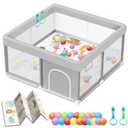 Baby Playpen with Mat 50x50 Inch, Playpen with Colorful Ball for Babies and Toddlers, Baby Play Pen Pin Indoor Play Fence (Mat and Ball Included) (Grey + Mat + Ball)