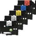 Label Maker Tape Replacement for Brother PT-D200 1280 2040 1750 1090 1180 1880 1890 Label Maker Refills TZe TZ Tape 12mm 0.47 Inch Laminated Compatible with Brother P Touch Colored Labels, 5 Pack