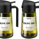 mqnxoi 2 in 1 Glass Oil Sprayer & Dispenser,16oz/470ml Olive Cooking, Air Fryer, and Salad, for Kitchen Gadgets and Air Fryer Accessories, w/Stickers (Black + Dark Green Bottle 2)