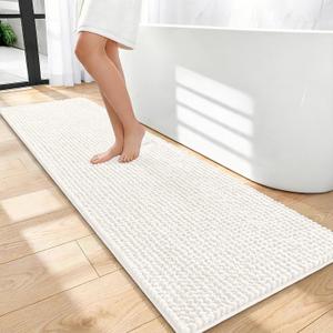OLANLY Thick Bathroom Runner Rugs 59x20, Extra Soft Absorbent Chenille Bath Rugs, Rubber Backing, Machine Wash Dry, Long Bath Mats for Bathroom Floor, Tub and Shower, Home Decor Accessories, Ivory