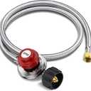 4FT Propane Regulator with Hose, High Pressure Adjustable Propane Tank Regulator, QCC1 & 3/8 Female, Braided Propane Hose for Burner, Fish Fryer, Turkey Fryer, Forge, Smoker, Cooker0-20PSI