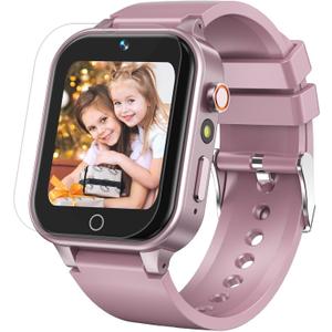 1.5 Inches Kids Smart Watch for Boys Girls, 26 Puzzle Games, Smartwatch with Camera, Pedometer, Video Voice Music Player Learning Card, Birthday Gift for 3-12 Years Children (Pink)