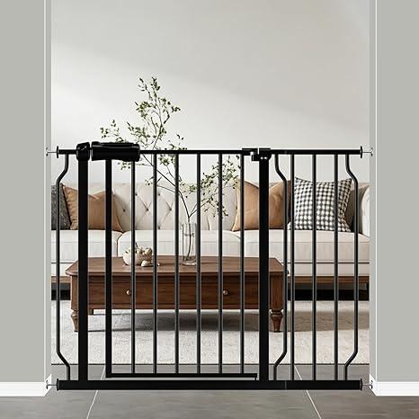 WAOWAO Baby Gate 38.58-43.31" Extra Wide Pressure Mounted Walk Through Swing Auto Close Safety Black Metal Toddler Kids Child Dog Pet Puppy for Stairs, Doorways, Kitchen