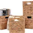 Wicker Storage Cubes Foldable Water Hyacinth Baskets,Handwoven Storage Baskets for Shelves,Kitchen or Outdoor,Set of 4 Pcs,11x11x11inch