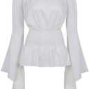 Peasant Blouses for Women Renaisance Shirt Off Shoulder Pirate Medieval Shirts Tops Halloween Costumes L