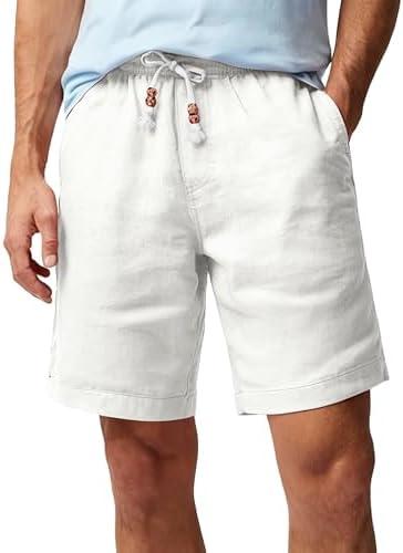 HOTake Men's Linen Shorts Casual Drawstring Elastic Waist Summer Beach Vacation Shorts, Large