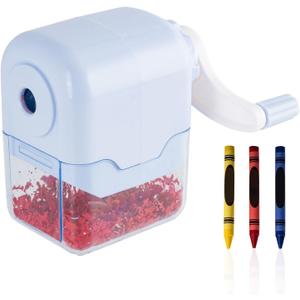 Crayon Sharpener Compatible with Crayola, Manual Hand Crank Crayon Sharpener, Transform Dull Crayons into Sharp, with Removable Shavings Container, for Home, Art Projects, and Travel, Blue