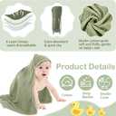 Peryiter 4 Pcs Muslin Hooded Baby Towels, 32"x 32" Cotton Newborn Bath Towel Muslin Infant Baby Blankets Absorbent Unisex Newborn Registry Gift Essentials for Girls Boys (Green, Gray, Beige)