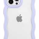 Anuck for iPhone 13 Pro Case Wavy Edge Clear Back Design, Anti-Slip Grip Cute Wave Curly Frame Shape Shockproof Soft TPU & Hard Bumper Protective Phone Case Cover for Women Girls, Purple 2 pack