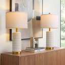 PoKat 25'' Modern Table Lamps Set of 2 for Living Room with Gold Base, White Farmhouse Bedside Lamps for Bedroom, Nightstand Lamps for Office End Table Hallway Home Decor Gift, Beige and White