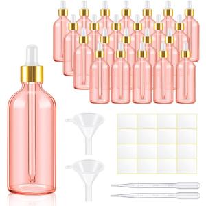 Tessco for you 20 Pack 3.4 oz Glass Dropper Bottles with Glass Eye Droppers for Essential Oils, Empty Oil Bottles with Funnel, Labels and Pipette for Hair Oils Perfume Cosmetic Travel(Pink)
