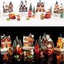 24Pcs Christmas Village Sets,Christmas Village Houses with LED Light, Christmas Town Scene Figurines Building Sets, Christmas Home Decor Collection Buildings