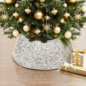 LASPERAL Silver Glitter Christmas Tree Collar Sequin Xmas Tree Skirt Ring, 30" Luxury Christmas Tree Stand Cover for Artificial Tree Christmas Tree Base Basket for Holiday Home Dcor