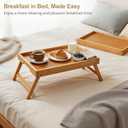 Breakfast Tray with Folding Legs Set of 2, Bamboo Bed Tray Table 15.7" Foldable TV Dinner Tray with Ergonomic Wave Handles for Bed Couch Sofa, Breakfast, Snacks, Coffee, Natural
