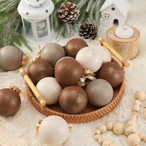 Yunlly 24 Pcs Textured Christmas Ball Ornaments 2.36'' Neutral Christmas Tree Decor Modern Vintage Brown Hanging Decor Shatterproof Home Ornaments for Rustic Large Farmhouse (Classic Color)