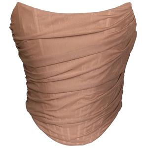 MOALLUOM Mesh Corset Crop Top Bustier Underbust Boned Backless Sleeveless Strapless Off Shoulder Aesthetic Bodyshaper for Women Y2K (DarkBrown, 4-6)