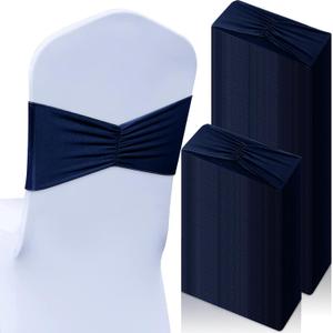 Moukeren 100 Pcs Spandex Chair Sashes Bows Bands Slider Sashes for Chair Covers Elastic Bands Ties Ribbon Decorations for Wedding Party Events Ceremony Birthday Banquet(Navy Blue)