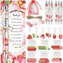 145 Pieces Baby Shower Gifts for Guest Strawberry Ballpoint Pens and Keychains Favors for Girls Bulk Retractable Baby Shower Pens Gender Reveal Thank You Cards Souvenirs Prizes