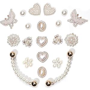 20pcs Bling Gems Plastic Butterfly Flower Sparkling Rhinestones Pearl DIY Shoe Decoration Charms for Women's Party Favor