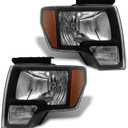 2009 2010 2011 2012 2013 2014 Ford F150 Pickup Headlight Assembly for 09 10 11 12 13 14 Ford F150 Clear Lens Black Housing with Amber Reflector Headlamp Replacement Left and Right Pair