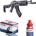 Crosman CAK1 Full or Semi-Auto CO2-Powered 4.5mm BB Air Rifle, Black + Crosman 12gm CO2 Powerlet Cartridges + Crosman Copperhead 4.5mm Copper Coated BBS in EZ-Pour Bottle (1500-count)