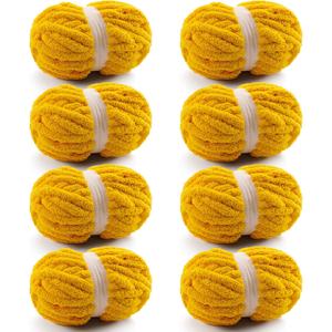 8 Pcs Chunky Yarn for Hand Knitting - Chunky Chenille Yarn for Crocheting - Fluffy Yarn for Crochet - Jumbo Yarn for Hand Knitting 25 yds 7.7 oz of Super Bulky Yarn (Golden Yellow)