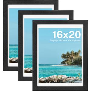 HOUSE DAY 16x20 Poster Frame MDF Wood and Polished Plexiglass, 16 x 20 Picture Frame Black without Mat or 12x18 with Mat, Horizontal or Vertical Wall Mounting 16x20 Poster Frames for Large Size Picture 3 Pack