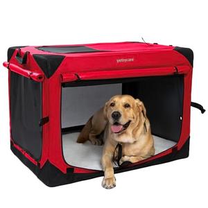 Pettycare 30 Inch Collapsible Dog Crate with Curtains Travel Dog Crate for Airflow and Calm Soft Pet Kennel with Portable Bag and More Chew Proof Mesh Indoor & Outdoor Navy Blue 4 Door Curtains,  M: 30''Lx21''Wx21''H