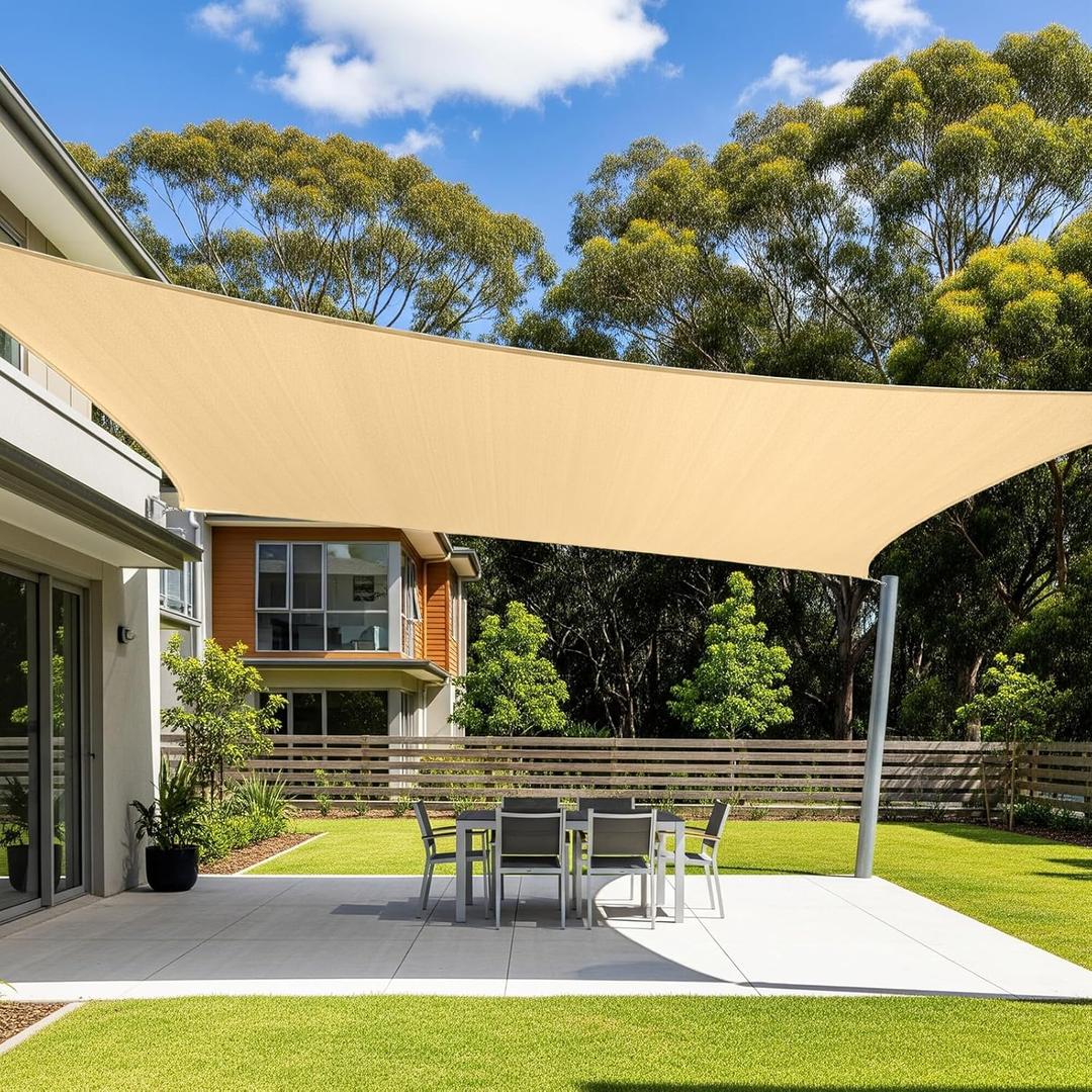 Cool Area Sun Shade Sail 10x20FT Rectangle Shade Canopy Outdoor Shade Cover for Patio Backyard Deck Garden, Sand