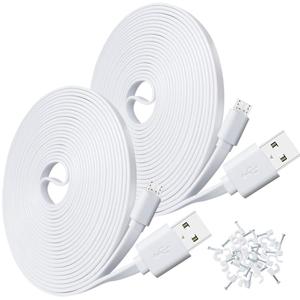 2-Pack 10FT USB Power Extension Cable for Wyze Cam,WyzeCam Pan,YI Home Camera,Nest-Cam Indoor,Oculus Go,Netvue,KasaCam,Furbo Dog,Blink,Flat USB to Micro USB Charging Charger Cord for Wyze-Cam v3 v2