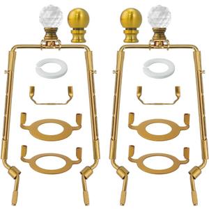 8 9 10 11 inch Lamp Shade Harp Holder, 2 Set Antique Gold Adjustable Height Harp Kit with Crystal & Metal Finial, DIY Replacement Repair Lampshade Bracket E14 E26 E27 Base Table Floor Light