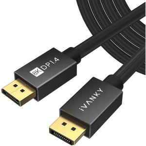 IVANKY 8K DisplayPort Cable 1.4, Long DP Cable 20ft, [8K@60Hz, 4K@144Hz, 1080P@240Hz], Support HBR3, 32.4Gbps, HDCP 2.2, HDR, Compatible for Gaming Monitor, TV, PC, Laptop and More, Black, 20ft