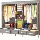 Portable Fabric Closet with 5 Drawers, 72.8x17.7x67.7 Inch Sturdy Clothing Storage Organizer with Hanging Rod, Non-Woven Wardrobe for Bedroom Dorm Apartment (Gray)