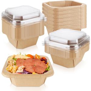 DAJAVE 50 Pack Disposable Salad Bowls with Lids 25 oz Paper Bowls with Lid, Chipotle Bowl with Lids 25oz Airtight Disposable Salad Containers for Meal Prep, Lunch, Parties