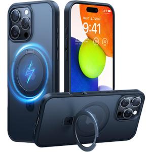 TORRAS Ostand for iPhone 16 Pro Max Case, [Fit for MagSafe][Shockproof Military Grade][Sturdy Kickstand & Ring Holder] Translucent Slim Magnetic Phone Case for iPhone 16 Pro Max 6.9" 2024, Black